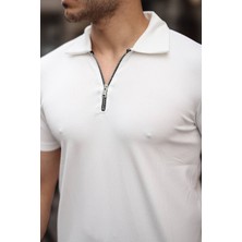 Dayn Gante Erkek Basic Yarım Fermuarlı Slim Fit Düz Polo Yaka Tişört