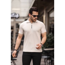 Dayn Gante Erkek Basic Yarım Fermuarlı Slim Fit Düz Polo Yaka Tişört