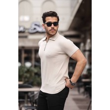 Dayn Gante Erkek Basic Yarım Fermuarlı Slim Fit Düz Polo Yaka Tişört