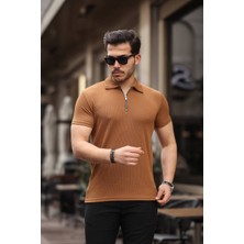 Dayn Gante Erkek Basic Yarım Fermuarlı Slim Fit Düz Polo Yaka Tişört