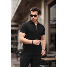 Dayn Gante Erkek Basic Yarım Fermuarlı Slim Fit Düz Polo Yaka Tişört