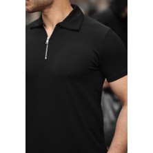 Dayn Gante Erkek Basic Yarım Fermuarlı Slim Fit Düz Polo Yaka Tişört