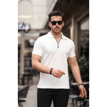 Dayn Gante Erkek Basic Yarım Fermuarlı Slim Fit Düz Polo Yaka Tişört