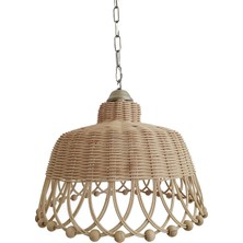 Belkıs Rattan Rattan Bambu Hasır Sarkıt Avize Boncuklu 35 cm