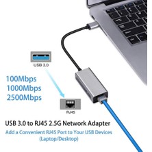 TezMax USB 3.2 To RJ45 2.5g 10/100/1000/ Gigabayte Ethernet Çevirici Dönüştürücü Alüminyum Kasa Adaptör