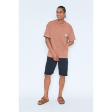 Sizefash Baskılı Bisiklet Yaka Oversize Camel T-Shirt