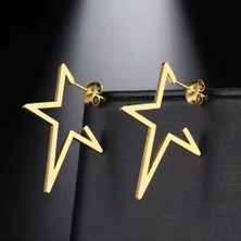 Nice For You 18K Altın Kaplama Paslanmaz Çelik Küpe Gotik Moda Büyük Yıldız Punk Saplama Küpe