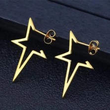Nice For You 18K Altın Kaplama Paslanmaz Çelik Küpe Gotik Moda Büyük Yıldız Punk Saplama Küpe