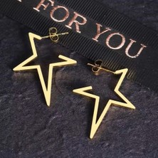 Nice For You 18K Altın Kaplama Paslanmaz Çelik Küpe Gotik Moda Büyük Yıldız Punk Saplama Küpe