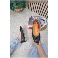 Nstil Günlük Kadın Babet Oval Burunlu Fiyonklu Krokodil Rahat Kalıp Tırtıklı Taban Balerin Ayakkabı 112