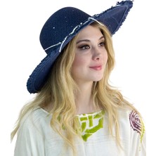 Bay Şapkacı Kadın Geniş Kenarlı Hasır Şapka 1299 Lacivert