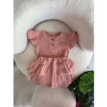 Miniğimin Cicileri Bebek Pamuklu Fırfırlı Şortlu Kız çocuk takım - Gül Kurusu