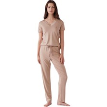 Nautica Kadın Yumuşak Dokulu Vizon Pijama Takımı