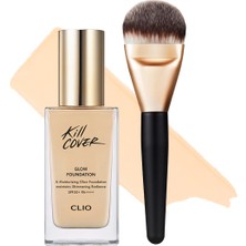 Clio Yoğun Işıltı Sunan Fondöten+Fırça Seti Clio Kill Cover Glow Foundation Set(3.5 Vanilla) SPF50+PA++++