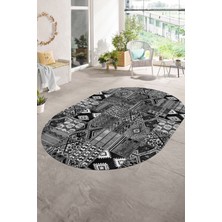 Napoli Home Dijital Kaymaz Yıkanabilir Patchwork Oval Yolluk Mutfak Salon Halısı, N-O-Patchwork-06-Gri,