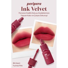 Peripera Yüksek Pigmentli, Kadife Görünümlü, Gün Boyu Kalıcı Tint Peripera Ink Velvet (16 Heart Fuchsia Pink)