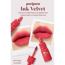 Peripera Yüksek Pigmentli, Kadife Görünümlü Gün Boyu Kalıcı Tint Peripera Ink Velvet (21 Vitality Coral Red)