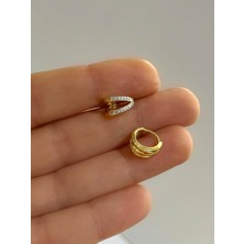 Ares Collection Iki Sıra Zirkon Taşlı Tragus Helix Kıkırdak Kulak Memesi Uyumlu Halka Piercing Küpe (1 Adet )