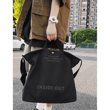 De Plein Inside Out Siyah Kanvas Tote Büyük Kadın Omuz Çantası