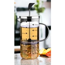 Mediterian Cam Cambu 600ML 3 Ü 1 Arada (Ateşe Dayanıklı) French Press Demlik, Ölçü Kabı 600 + ml