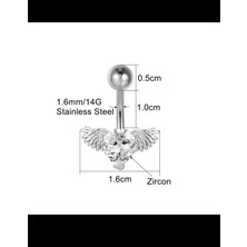 Ares Collection Cerrahi Çelik Melek Kanatlı Kalpli Göbek Piercingi
