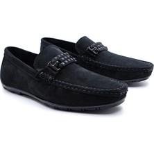 Marcomen Hakiki Süet Deri Erkek Bağcıksız Siyah Tokalı Loafer Süet Ayakkabı M19569