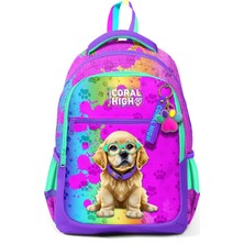 Yaygan Coral High Kids Mor Pembe Köpek Desenli Üç Bölmeli Okul Sırt Çantası 23649