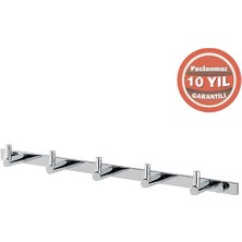 Çelik Banyo MS10-061 Paslanmaz Pirinç Mercan 5'li Askılık Havluluk Banyo Askısı