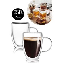 Maridet Çift Cidarlı Bardak Kupa 350 ml Ev Ofis Espresso Kahve Çay Fincanı Borosilikat Kulplu