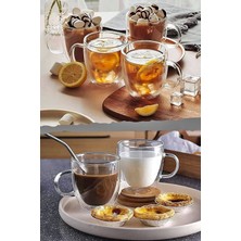 Maridet Çift Cidarlı Bardak Kupa 350 ml Ev Ofis Espresso Kahve Çay Fincanı Borosilikat Kulplu