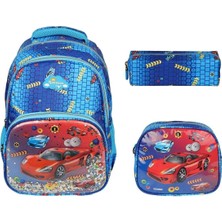 Relaxion Erkek Çocuk Kabartmalı Figürlü ve Pullu 3'lü Takım Ilkokul Sırt Çantası Beslenme ve Kalemlikli