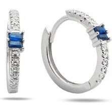 Safir Diamond Stylish Night Halka Yarımtur Kadın Gümüş Küpe 18 mm