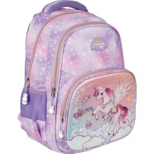 SYG Kız Çocuk Kabartmalı Figürlü ve Pullu 3'lü Takım Ilkokul Sırt Çantası Beslenme ve Kalemlikli 1370 Unicorn