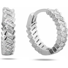 Zirconia Baget Diamond Model Halka Kadın Gümüş Küpe 16 mm