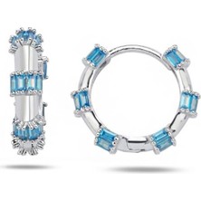 Aquamarin Baget Taşlı Pırlanta Model Kadın Gümüş Küpe 18 mm