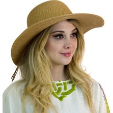 Bay Şapkacı Bağcıklı Kadın Hasır Şapka 1437 Bej