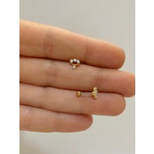 Ares Collection Cerrahi Çelik Zirkon Taşlı Tragus Helix Kıkırdak Kulak Memesi Uyumlu Piercing Küpe (1 Adet )