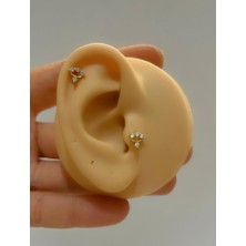 Ares Collection Cerrahi Çelik Zirkon Taşlı Tragus Helix Kıkırdak Kulak Memesi Uyumlu Piercing Küpe (1 Adet )