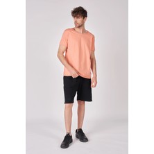 Defy's Erkek Kayık Yaka Kısa Kollu Regular Fit Basic Tişört Somon