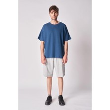 Defy's Erkek Bisiklet Yaka Kısa Kollu Dokulu Oversize Fit Basic Tişört Petrol