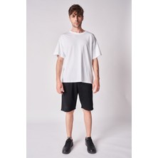 Defy's Erkek Bisiklet Yaka Kısa Kollu Oversize Fit Basic Tişört Beyaz