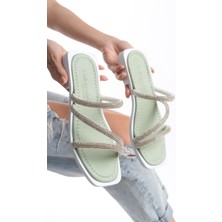 ARTI ARTI AYAKKABI MİA026-1602 Günlük Kadın Taşlı Yeşil Tatil Terliği