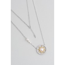 So CHIC Mirasın İncisi 18 Ayar Beyaz Altın Kaplama 55 Cm Gümüş Güneş Kolye