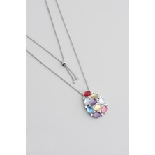 So CHIC Renkli Totem 18 Ayar Beyaz Altın Kaplama Ayarlanabilir Gümüş Tasarım Kolye