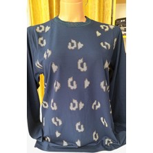 Akşen Giyim Büyük Beden Örme Bisiklet Yaka Kabartma Parça Baskılı Yüksek Kalite Uzun Kollu Anne Bluz