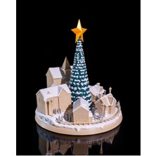 Turansoy Craft Karlı Noel Evi Obje Çam Ağaclı Yılbaşı Köyü Obje Büyük Boy 20CM