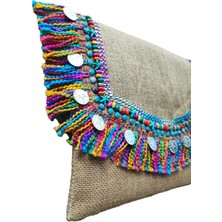 Vertiginoso Mavi Renkli Püsküllü Hasır Kadın Portföy Clutch El ve Kol Çantası