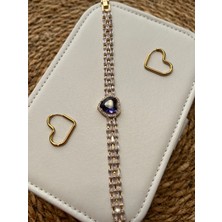 NV Jewellery Zirkon Taş Çelik Su Yolu Bileklik Kalp Model 17 cm + 2 cm Uzatma Zinciri