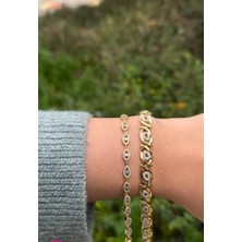 Zd Bellefemme Çelik Xuping Vip. 14 Ayar Renk Gold Kuyumcu Model Zirkon Taşlı 17CM Bileklik