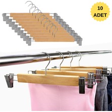 Dekohop Ahşap Etek Pantolon Askısı Mandallı Lüks Askılık Vernikli Renk 10 Adet